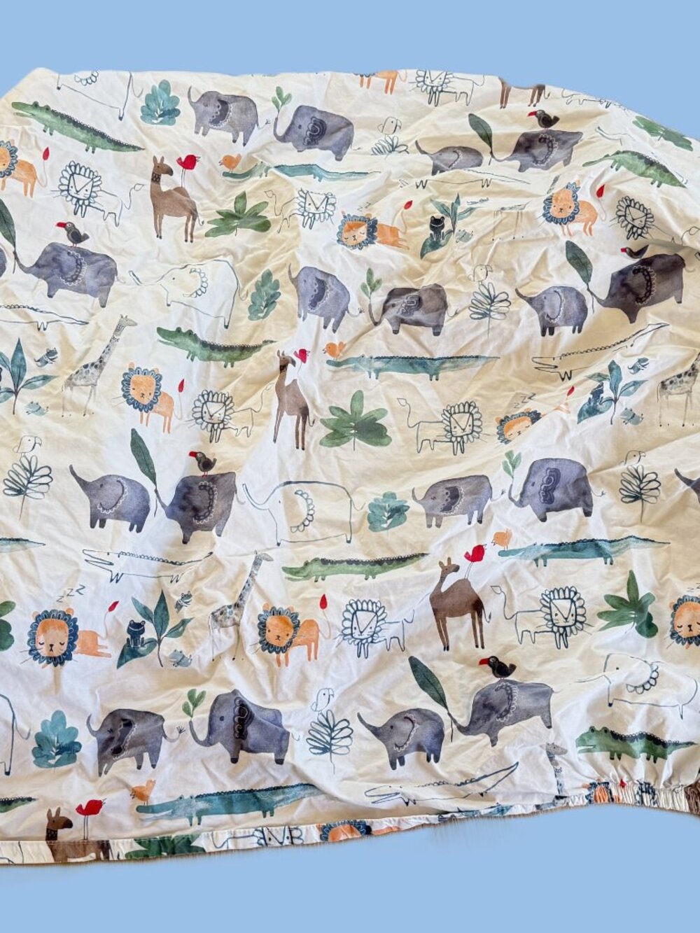 Pottery Barn Crib Fitted Sheet Safari Animal Print Organic Cotton Lion Alligator